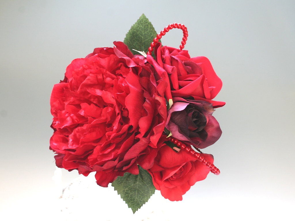 牡丹咲バラ・赤＆ピンク＆ツルバラ白MIX・造花・約高50cm×幅50cm・光触媒
